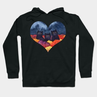 Black Cats Autumn Heart Watercolor Hoodie